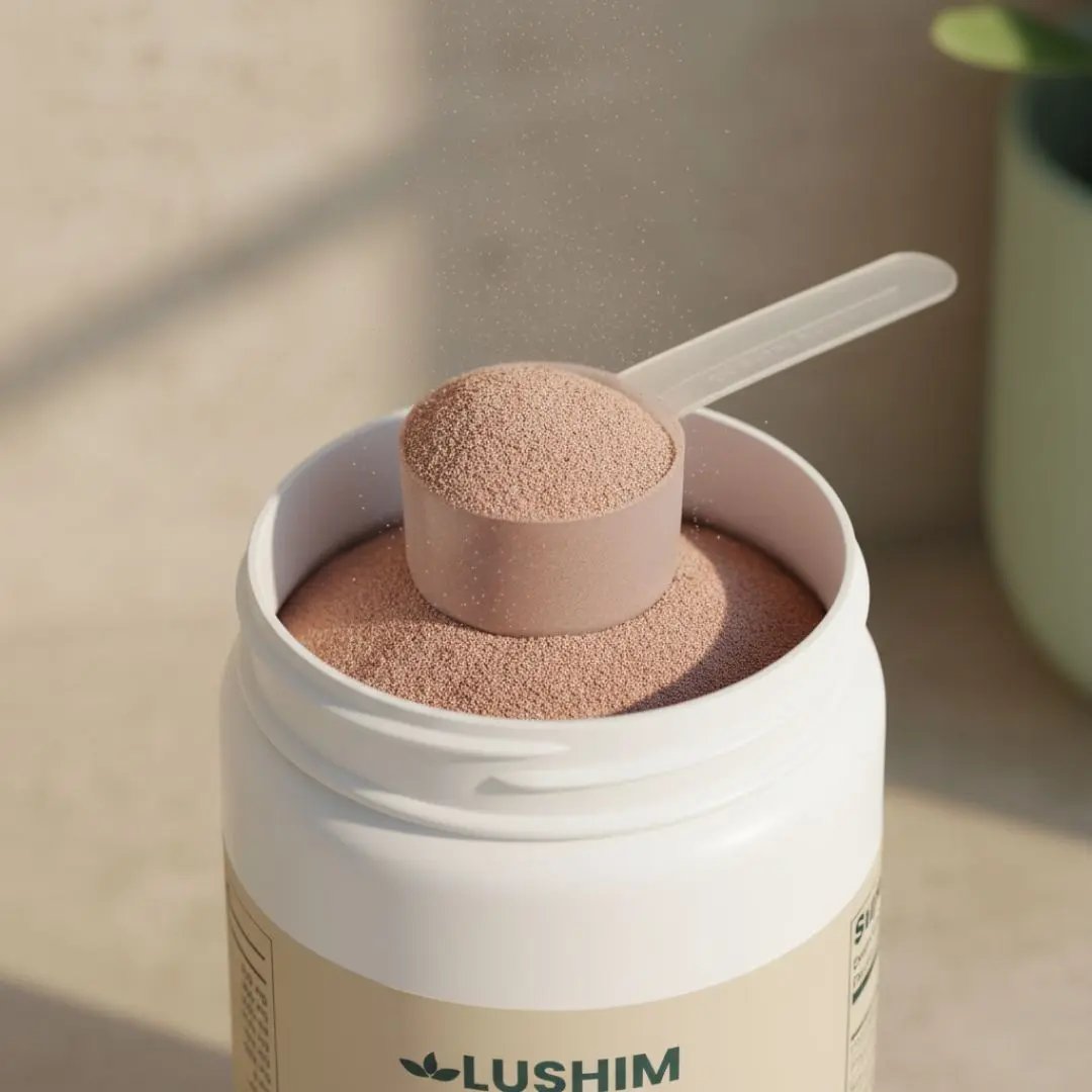 Chocolate collagen supplement promoting skin health for a youthful and radiant complexion.